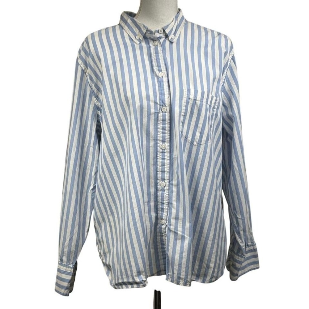 J.Crew Blue White Striped Cotton Button Down Shirt Classic Fit Size 20 Preppy